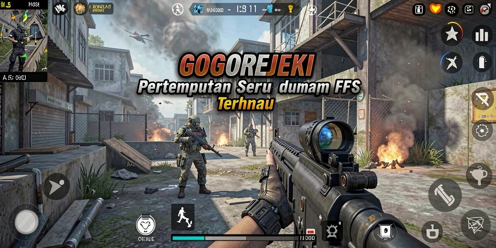 Screenshot utama GOGOREJEKI menampilkan aksi menembak seru dalam gameplay FPS.