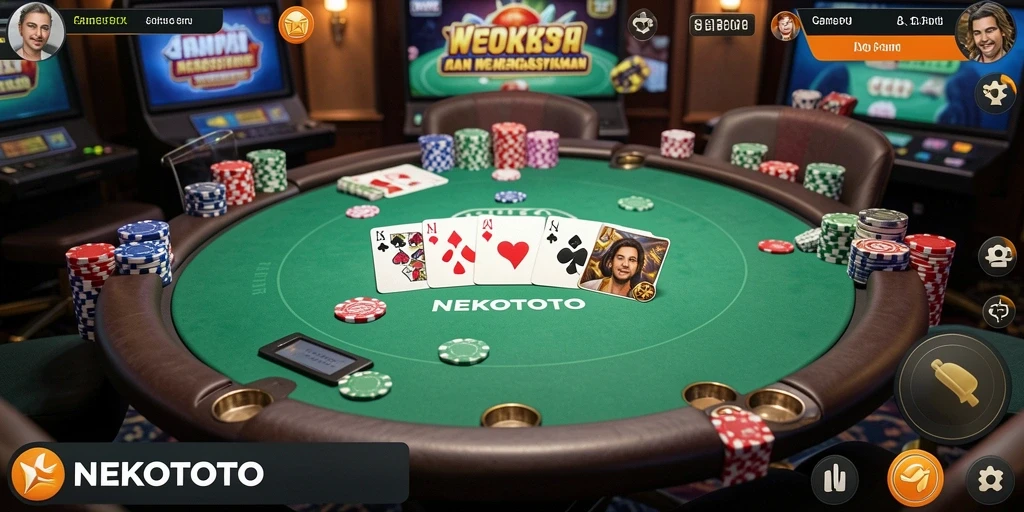Screenshot gameplay NEKOTOTO menampilkan suasana poker yang mendebarkan.