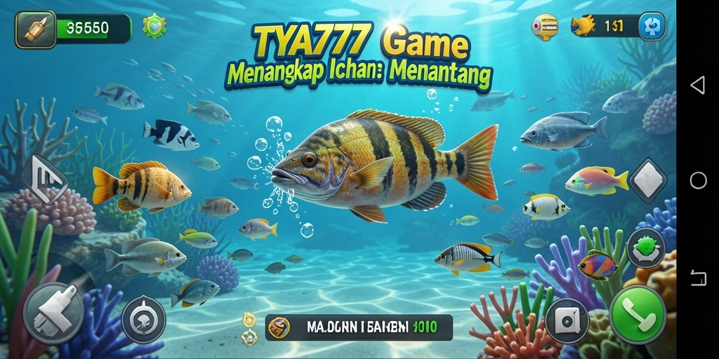 Gameplay seru dalam TYA777 saat menangkap ikan.