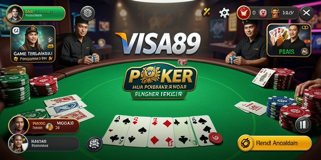 Tampilan bermain Poker yang mendebarkan di aplikasi VISA89.